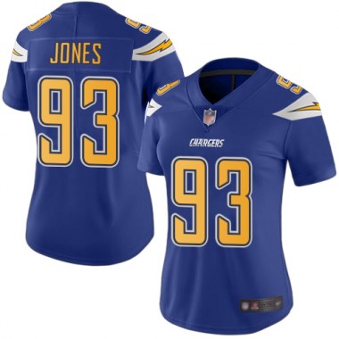Los Angeles Chargers NFL Football Justin Jones Electric Blue Jersey Women Limited 93 Rush Vapor Untouchable
